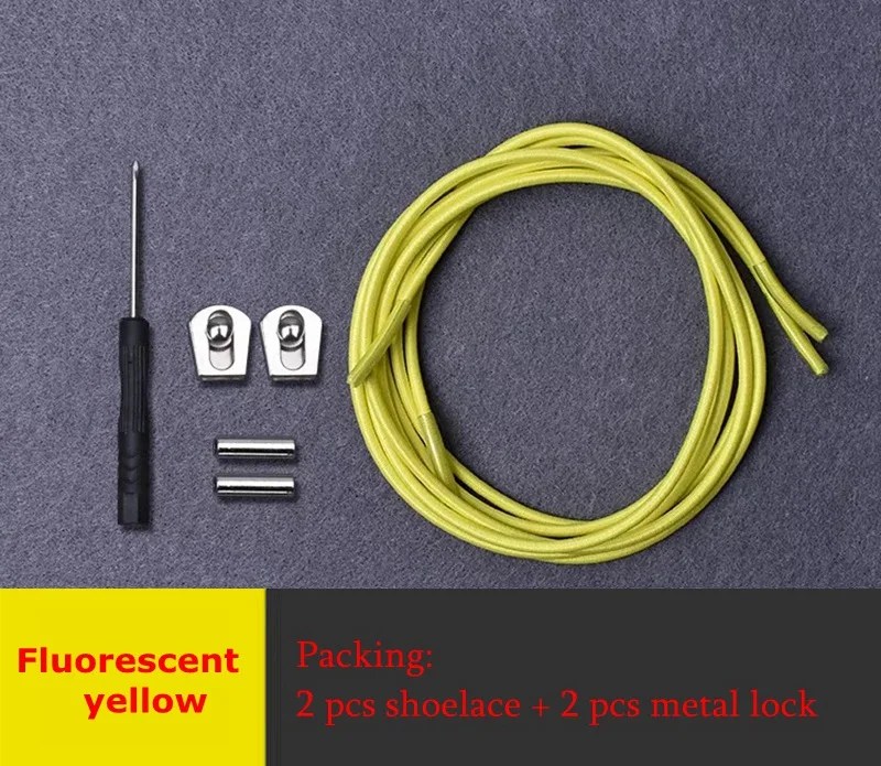 Fluorescent yellow Эластичные шнурки металлическая пряжка круглые шнурки для ботинок удобная Блокировка без завязок шнурки для обуви дети взрослые Кроссовки Ленивые шнурки 1 пара - Цвет: Fluorescent yellow