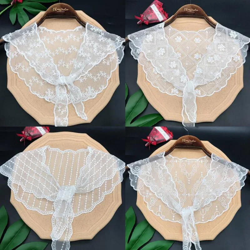

Elegant white mesh flower Neckline Embroidery Sewing DIY Lace collar fabric Applique Ribbon wedding dress cloth decoration