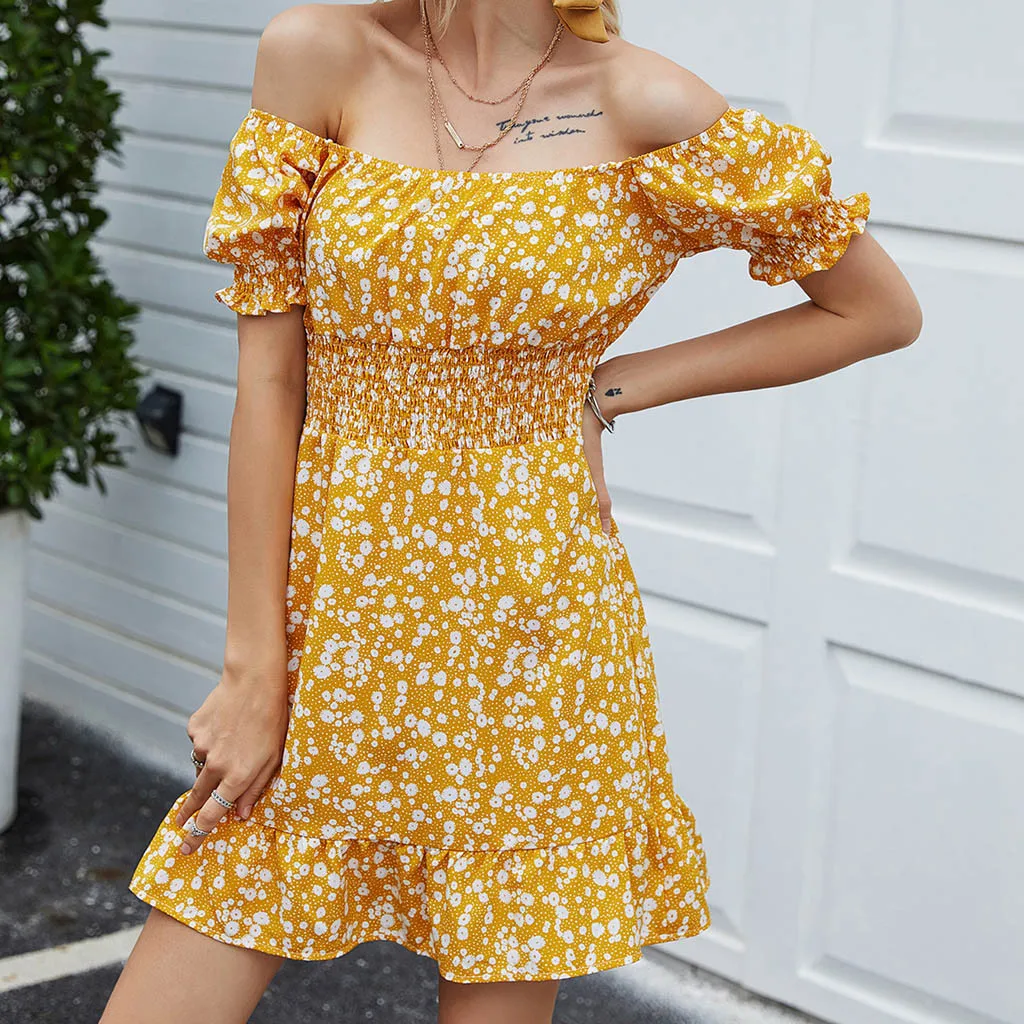 Повседневное платье в стиле бохо с коротким рукавом Платья цветочным рисунком