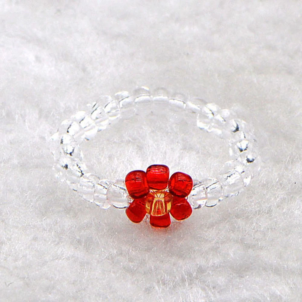 

2021 New Korean Retro Trend Transparent Acrylic Color Weave Flowers Beads Ring for Women Girl Party Summer Hot Jewelry