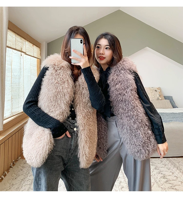 Роскошный толстый теплый жилет из монгольского овечьего меха на заказ большие