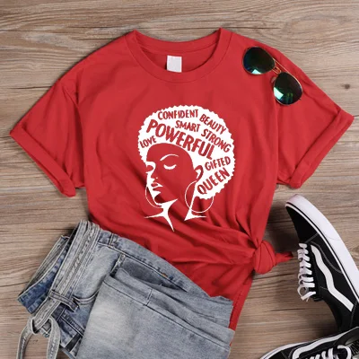 ONSEME Afro Lady Graphic футболки Женская Феминистская футболка Девушка сила королева лето черный розовый Женская футболка Эстетическая одежда Q-882 - Цвет: Red-White