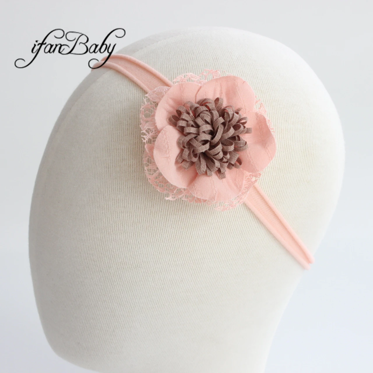 

KIDS Girl Lace Fabric Flower with Soft Nylon Headband Boutique Strench Elastic Hair Accessories