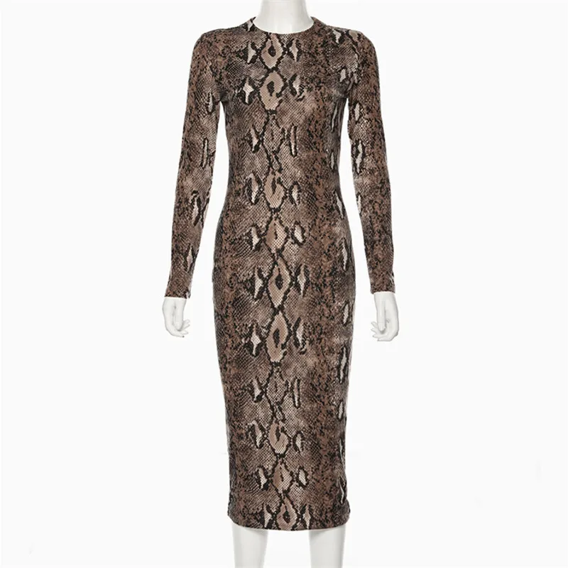 

2020 New Spring Tunic Women's Leopard Print Vestidos Streetwear Mid-calf Bodycon Dress Sexy O Neck Slim Party Dresses Female