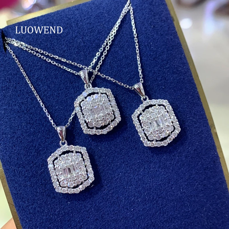 

LUOWEND 18K Solid White Gold Pendant Necklace 2021 New Fashion Real Natural Diamond Trendy Women Engagement Elegant Necklace