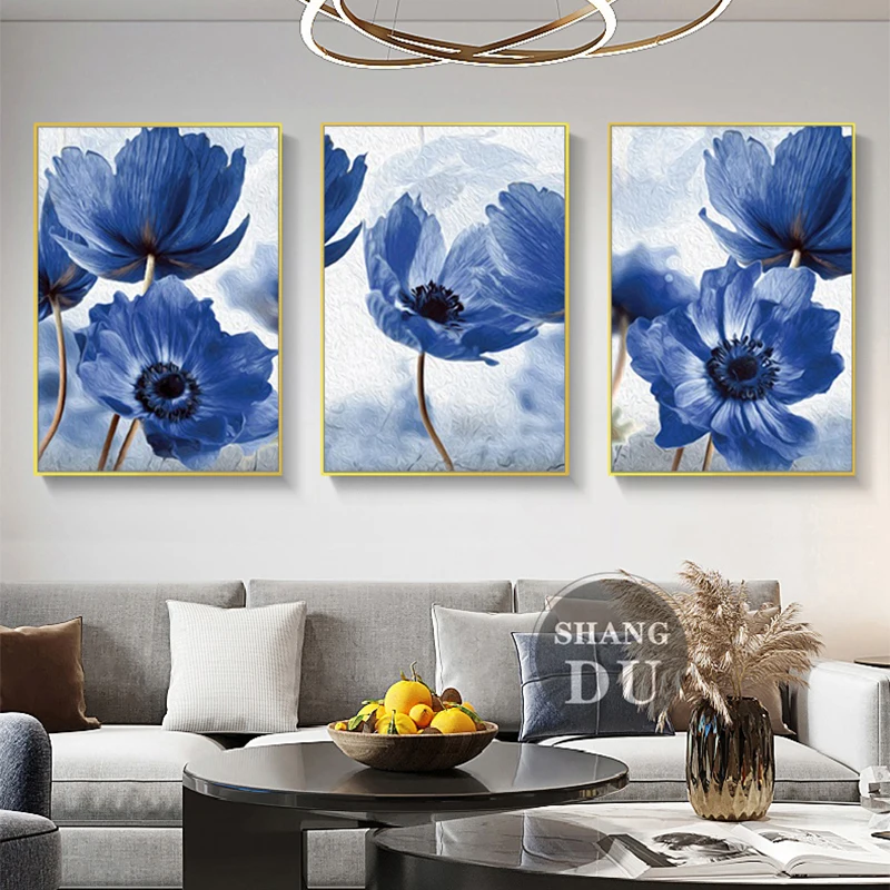 

Beautiful Blue Flowers Posters Nordic Canvas Painting Modern Home Decorative Picture Floral Plant Print Wall Art For Living Room