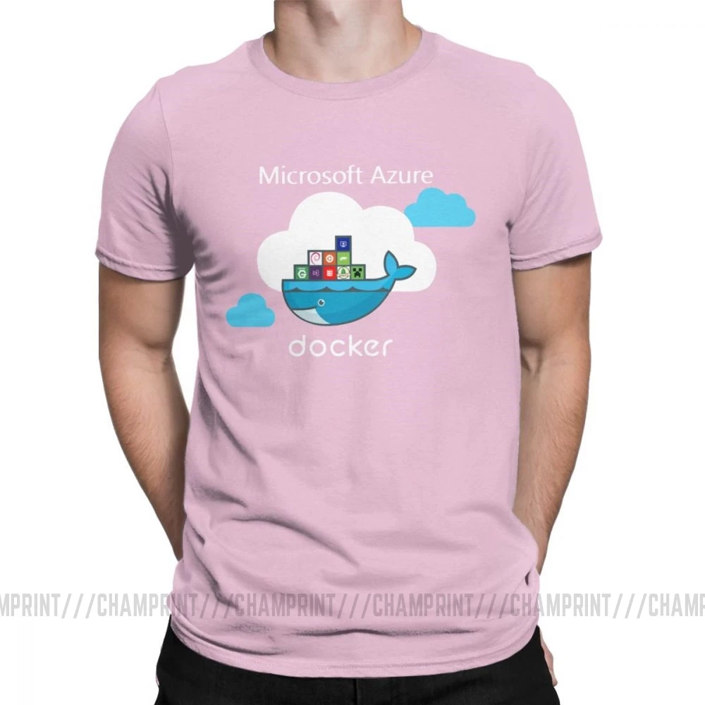Мужские футболки Docker On Azure, одежда из чистого хлопка, крутые футболки с коротким рукавом и круглым воротником размера плюс - Цвет: Розовый