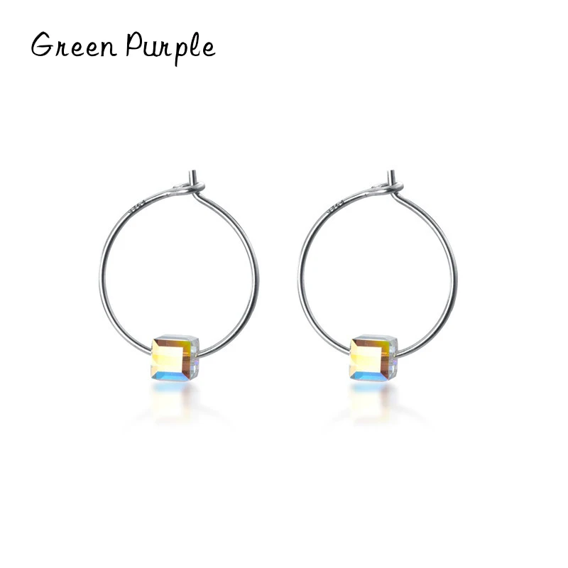 

GREEN PURPLE Minimalist Crystal Hoop Earring for Women Authentic 925 Sterling Silver Hyperbole Big Earring Fine Jewelry 2021 New