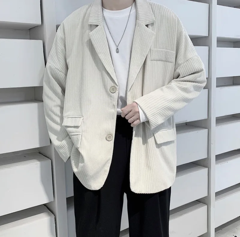 

2020 Spring And Autumn New Youth Popular Men's Korean Corduroy Solid Color Loose Suit Fashion Casual Single-breasted Top