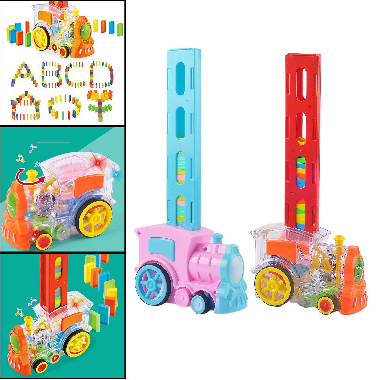 

Electric Domino Laying Train with Light and Sound Automatic Dominos Train Toy Set with 60 Pieces Domino Blocks Gift