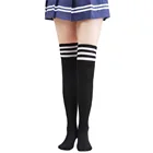 Женские сексуальные черные, белые длинные полосатые японские стандартные Высокие Колготки выше колена для женщин и девочек, студенческие колготки для косплея кавай