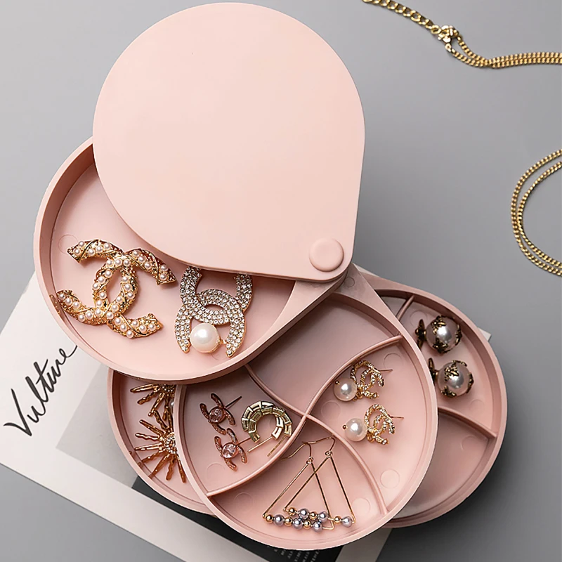 

Exquisite Jewelry Box 4Layer Rotatable Box Organizer Necklace Case Hairpin Earring Display Container Makeup Box Large capacity
