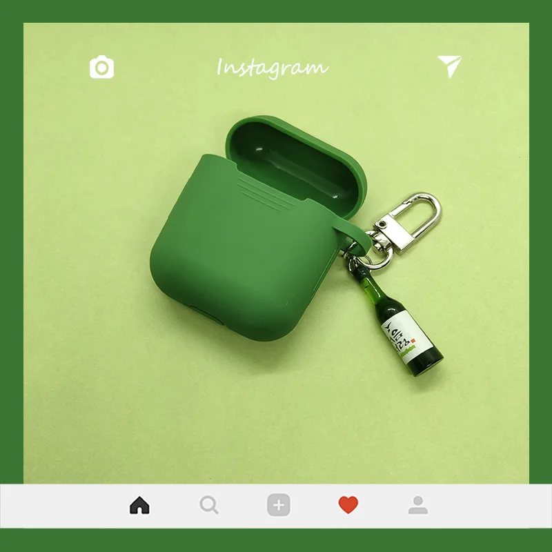 Чехол для AirPods, милые пивные кожухи головных телефонов для Apple Airpods 1 2 Силиконовые bluetooth-наушники, защитный чехол, кольцо для ключей для вина