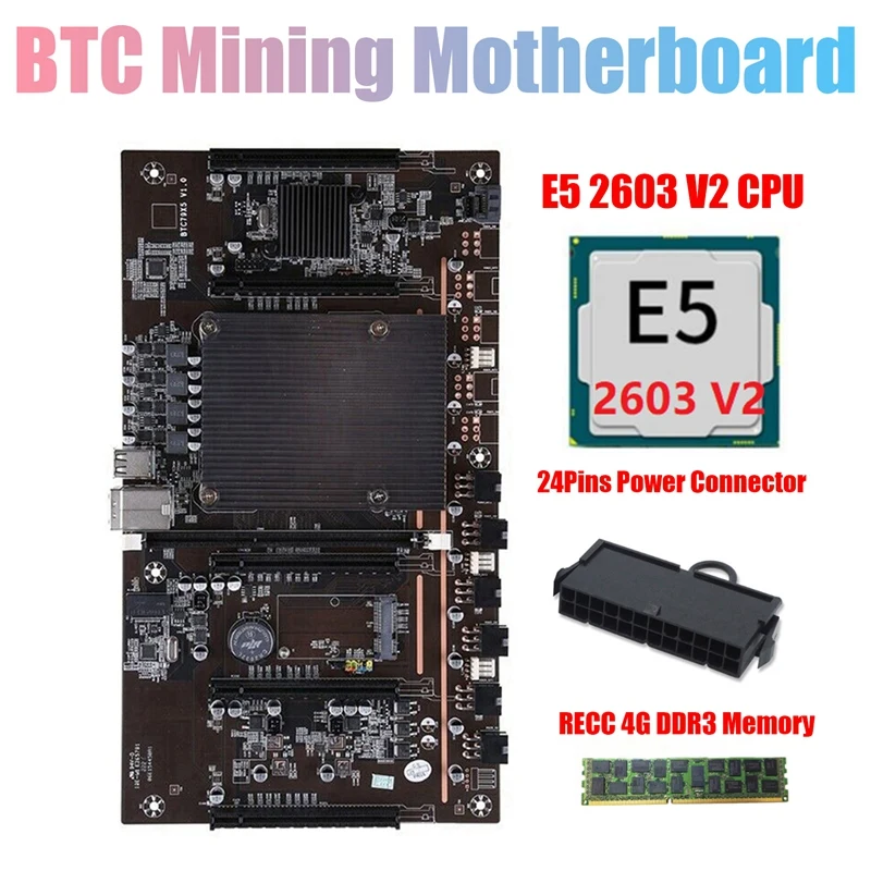 

Материнская плата H61 X79 для майнинга BTC с ЦП E5 2603 V2 + RECC 4G DDR3 ОЗУ + 24-контактный разъем, Поддержка графического процессора 3060 3070 3080