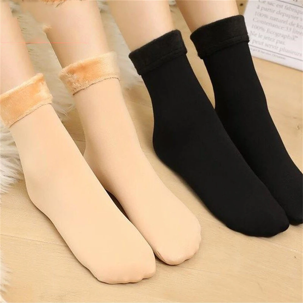 Women's Winter Thicken Warm Thermal Socks for women Solid Black soken Seamless Wool Floor Cashmere Home Snow Boots socks for men
