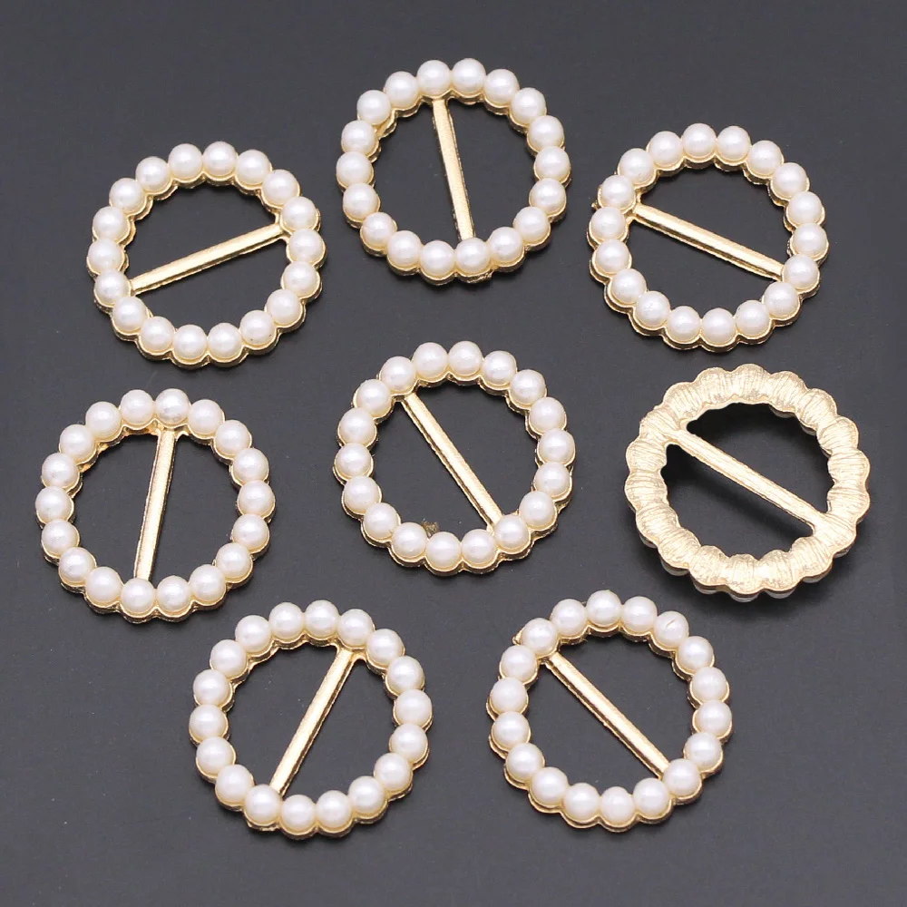 10Pcs Round/Heart/Square/Oval Pearl Buckle Invitation Card Decoration Gold Base Metal Buckles For Ribbon DIY Jewelry Accessories | Дом и сад