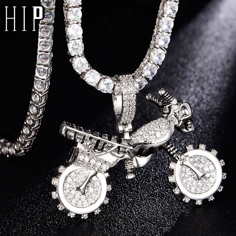 

Хип-Хоп Bling CZ мотоцикл ледяной кубический циркон ожерелья и подвески для мужчин ювелирные изделия Очаровательная теннисная цепь