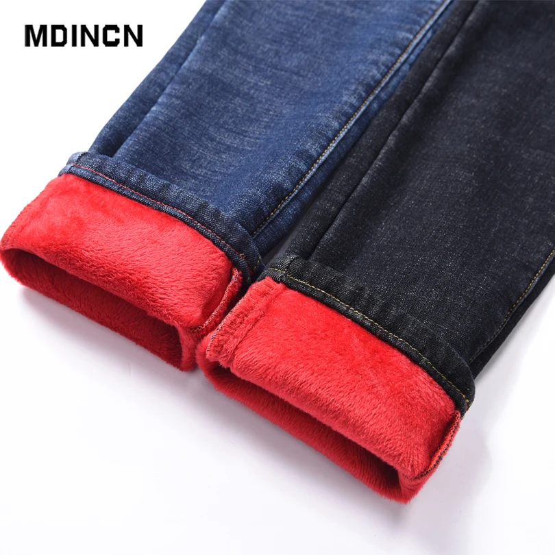 MDINCN однотонные джинсы для женщин с высокой талией Зимние новые брюки ног