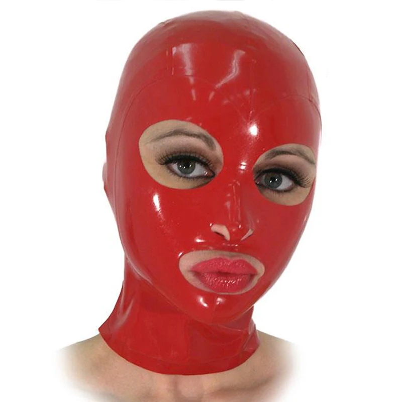 Латексная красная маска унисекс на молнии сзади капюшон из натурального каучука
