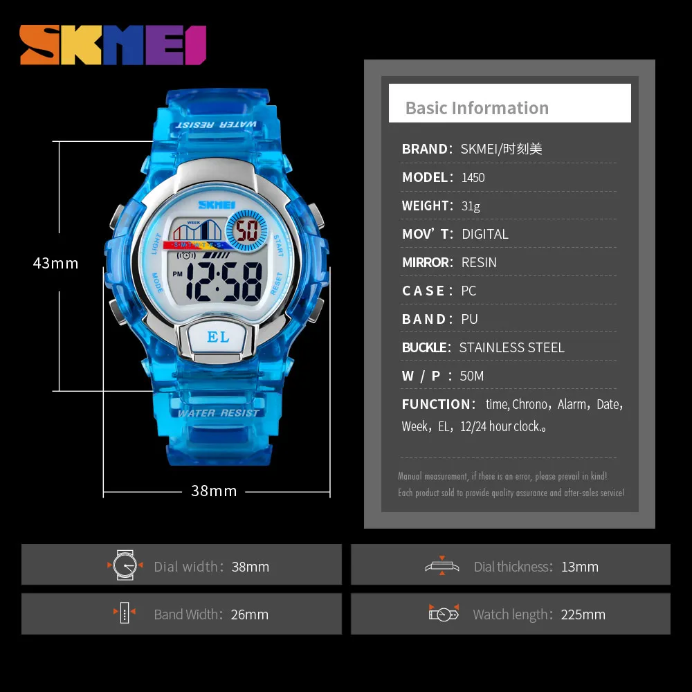 

SKMEI Sport Kids Watch Girls Student Gifts Waterproof Alarm Clock Stopwatch Timing Watch LED Luminous Digital Watch Reloj