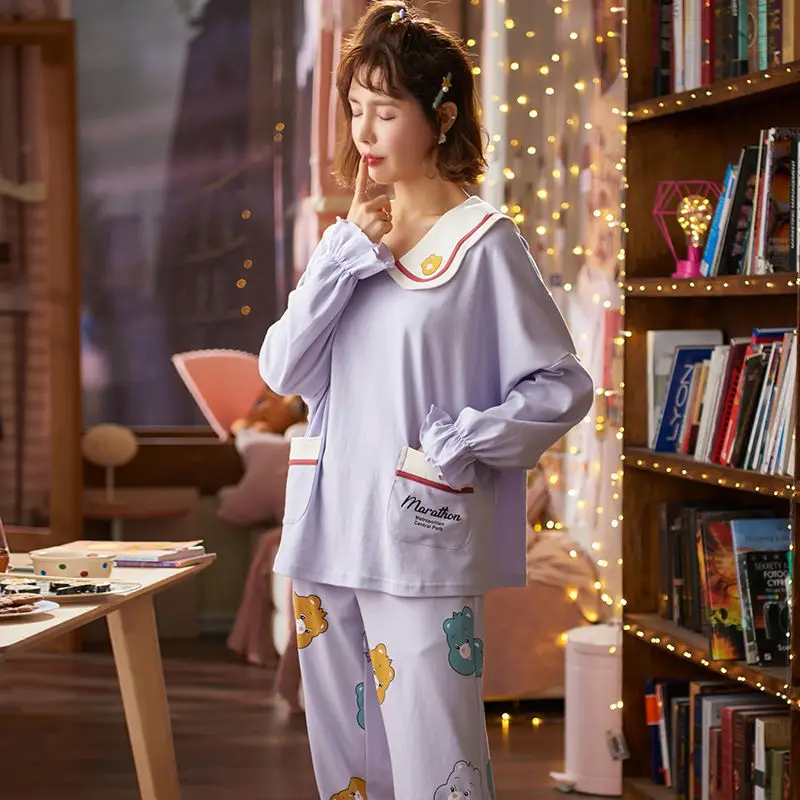 Pajamas Women's Summer Cotton Long-sleeved Suit Cute Princess Style Can Be Worn Outside Spring and Autumn Home Clothes