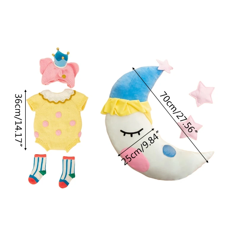 

3/6 Pcs Baby Cotton Hat Romper Crown Socks Set Outfits Infants Photo Shooting Clothing Newborn Photography Props