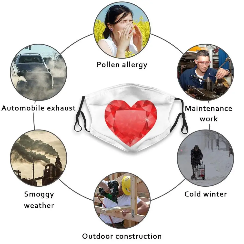 

Heart Reusable Mouth Face Mask Anti Haze Dustproof Mask With Filters For Child Adult Heart Love I Love You You Bosom Center