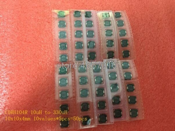 

Набор индукторов SMD CDRH104R от 10 мкГн до 330 мкГн 10x10x4 мм 10 значений * 5 шт. = 50 шт. SMD силовой индуктор в ассортименте набор образцов