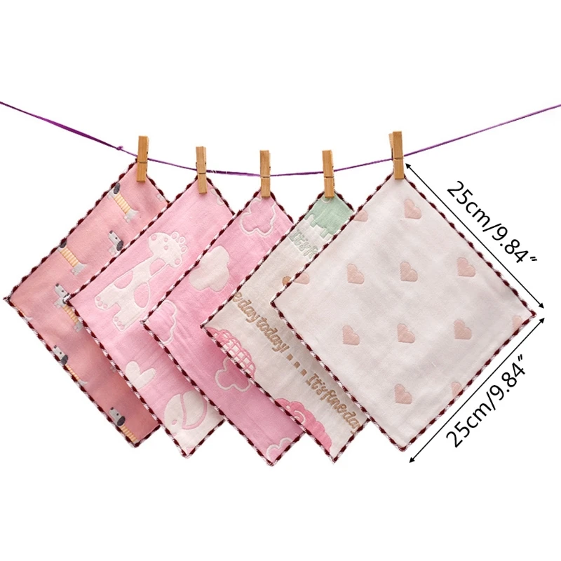 

10 Pcs/Set Baby Bibs Washcloth with Printed Design Newborn Handkerchief Cotton Gauze Infant Face Towel Six-layer fabric