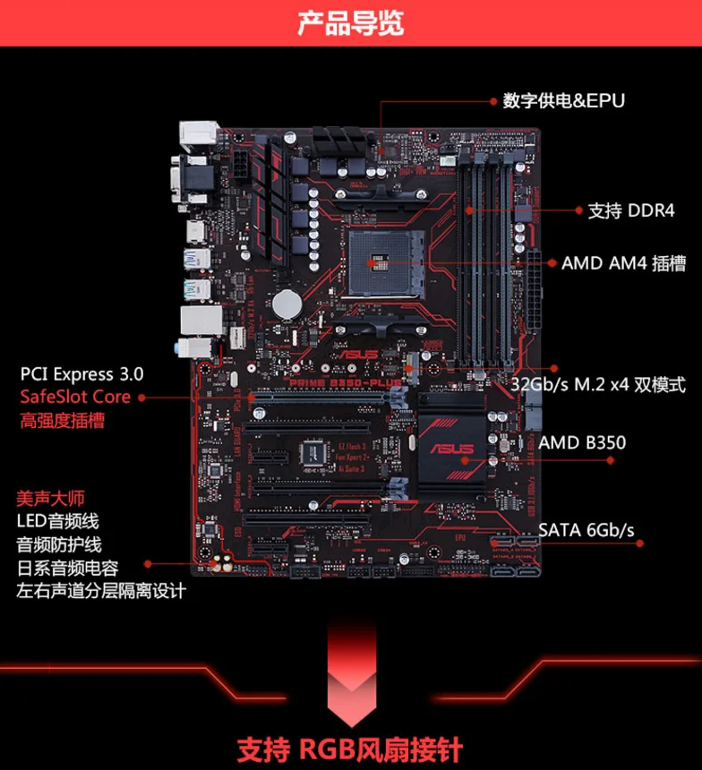 Материнская плата ASUS PRIME B350-PLUS AM4 AMD для настольного компьютера обновлена, поддержка R7 3700X используется 90% Новинка