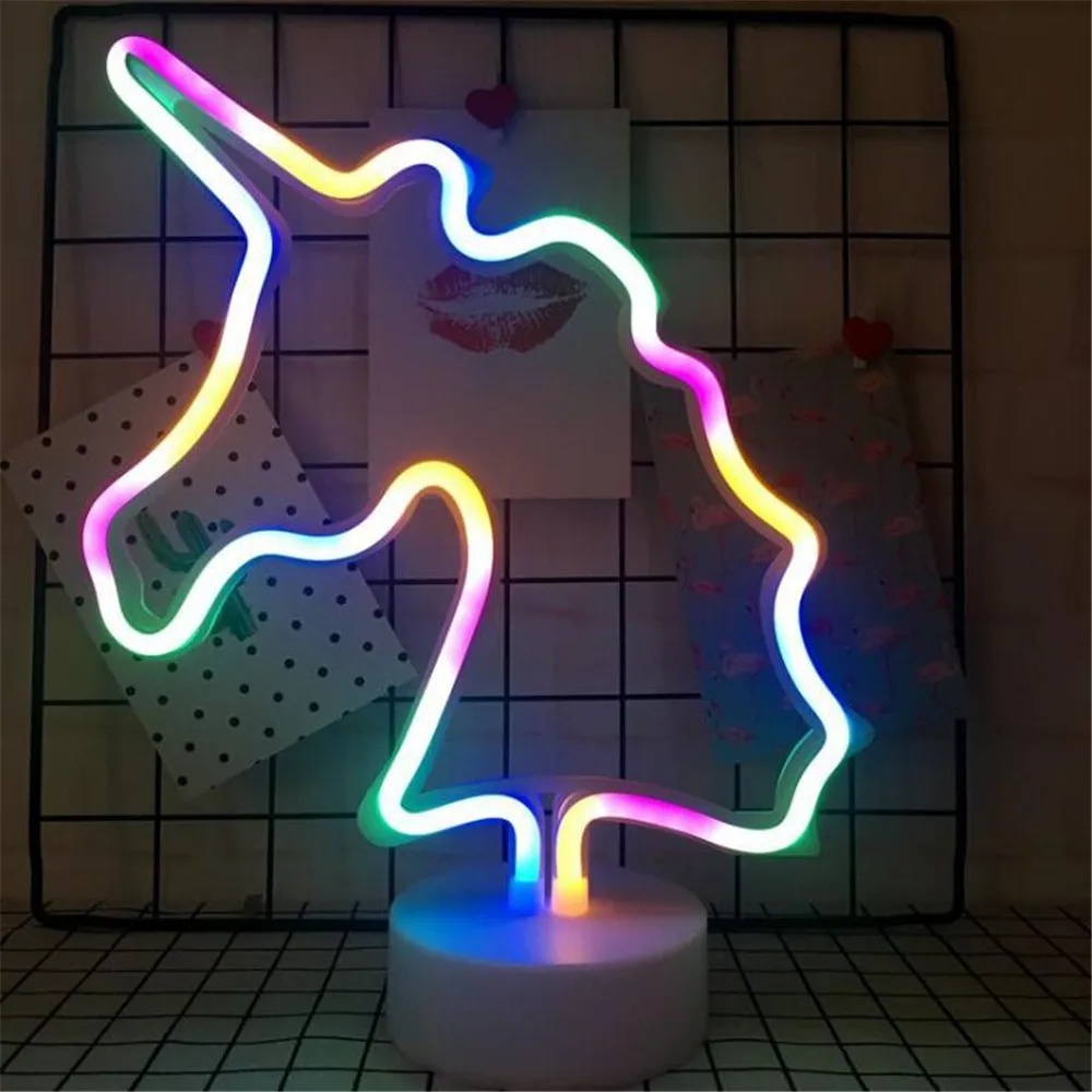 unicorn Светодиодный ночной Светильник неоновый ананас кактус Форма с базой Батарея питание настольная лампа для детской комнаты Рождественский праздник Lamparas - Испускаемый цвет: unicorn