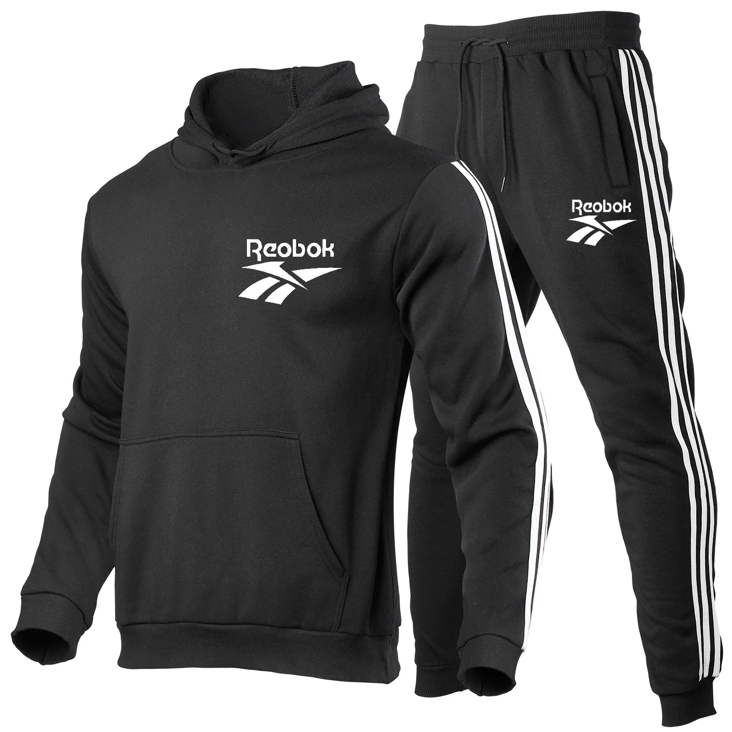 

Men's Sets Tracksuit New Trend Hooded Fleece Stitching Suits Warm Hoodies+Pants Male Fashion Outdoor Trousers Sportswear
