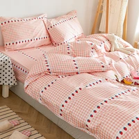 cotton nordic sheets strawberry girl pattern plaid pink korean bed linen large sabanas de algodon para cama bedding item ef50cd