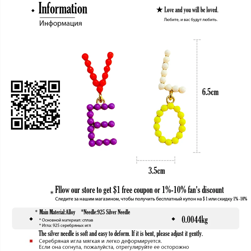 

DREJEW Asymmetric Letter Love Statement Dangle Earrings Long Short Colorful Fashion Acrylic Drop Earrings Women Daily Jewelry