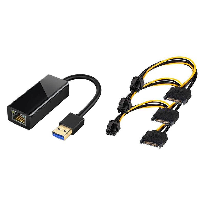 

3 шт./упаковка, сетевой адаптер SATA с 15 Pin на 6 Pin и 1 USB 3,0 Hub на Gigabit Ethernet LAN RJ45