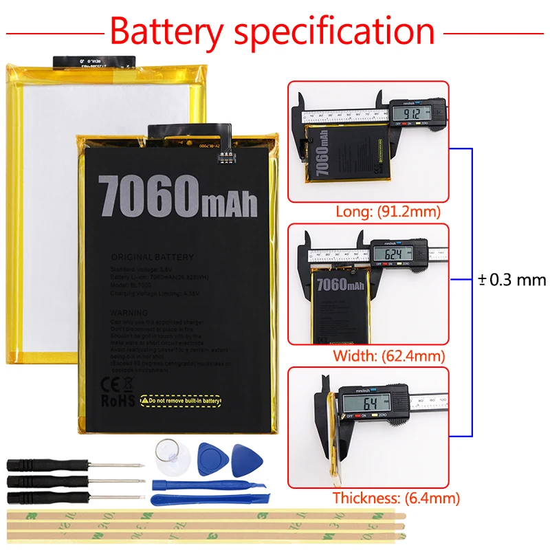 JRZ Для Doogee bl7000 аккумулятор для телефона 7060 мАч Высокая емкость 3,8 в высокое качество Замена батареи+ Инструменты