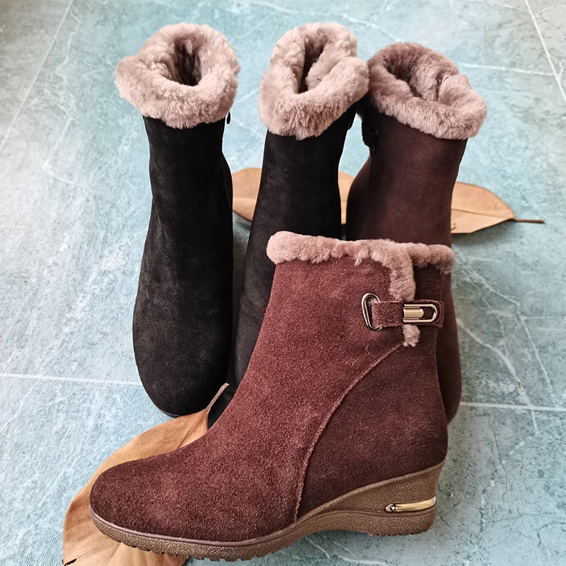 

Russian winter wear Women ankle boots natural leather 22.5-25.5cm warm boots Cowhide upper+wool lining\ insole black/brown shoes