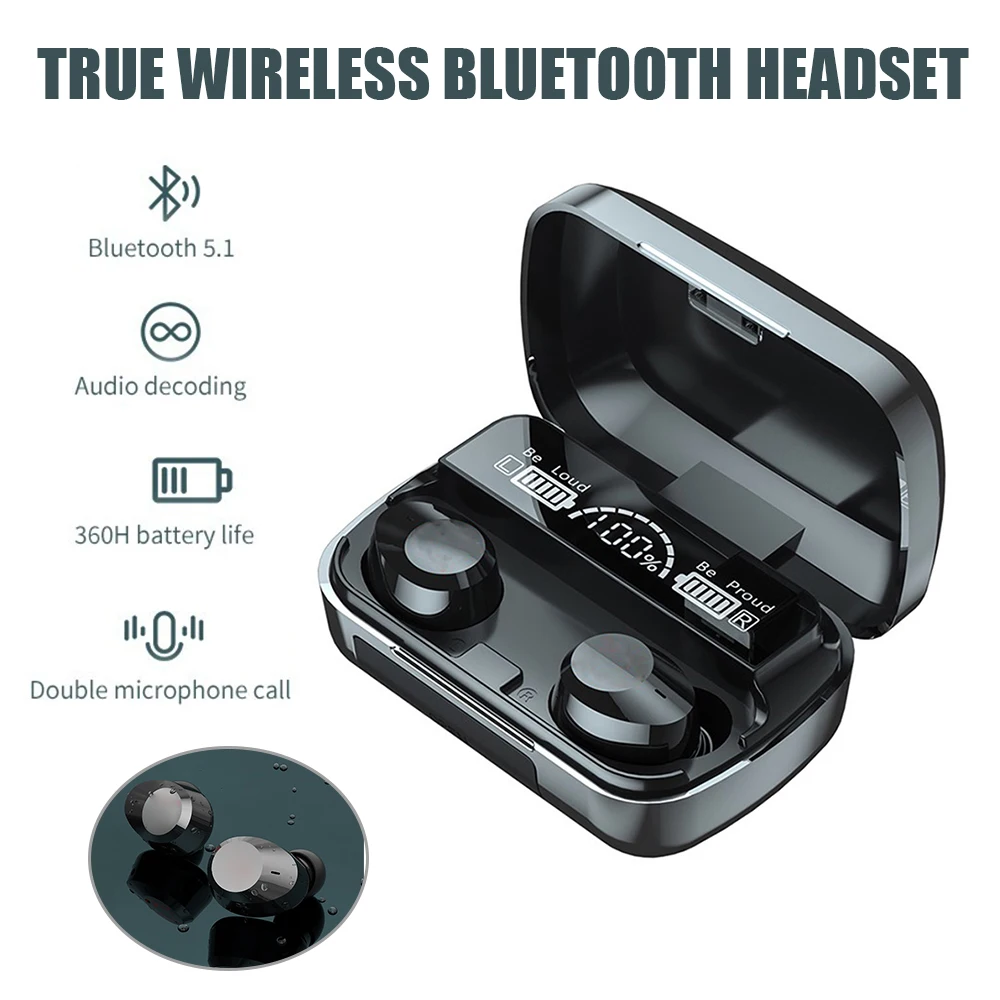 

Hi-fi стерео Беспроводной наушники Bluetooth 5,1 Водонепроницаемый светодиодный Дисплей зарядный чехол Шум снижение наушники спортивные наушники