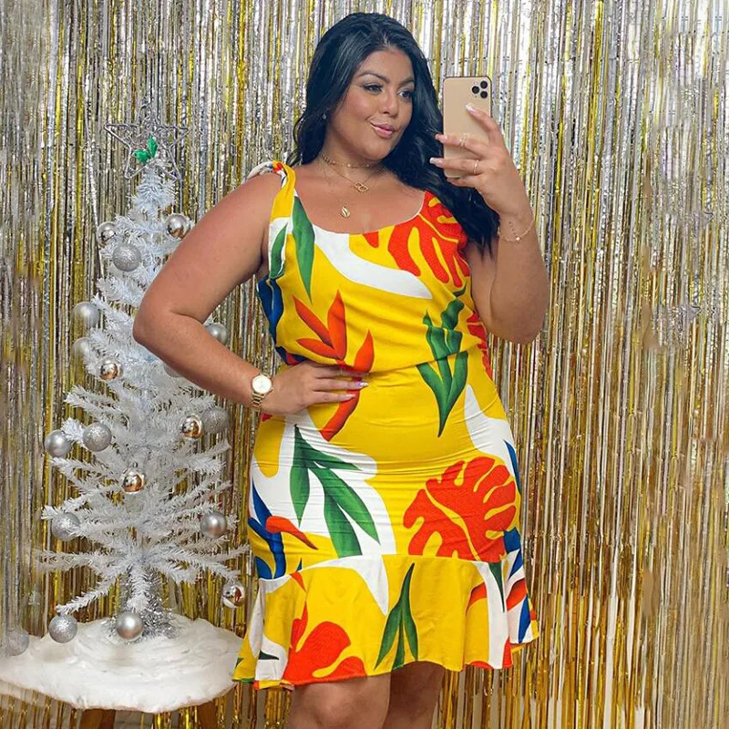 

Zoctuo Dress For Women Sleeveless Printed Plus Size Midi Dress Spring Autumn Fashion Sexy Club Casual Party Dress 2021 New