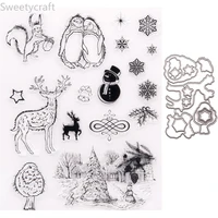 2021 new cartoon animal winter tree clear stamps and metal cutting dies sets for diy craft making greeting card scrapbooking