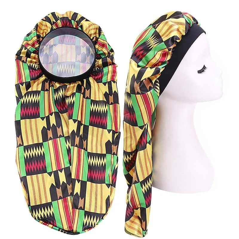

African Print Long Tube Bonnet Night Sleep Cap Satin Silky Hair Care Cap Turban Street Style Fashion Headscarf For Ladies