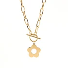 Женское колье с подвеской в виде цветка, короткий чокер из нержавеющей стали с застежкой-переключателем, Подарочная цепочка