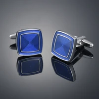 square style cuff links button blue lines high quality mens classic cufflinks formal business wedding shirt jewelry gift