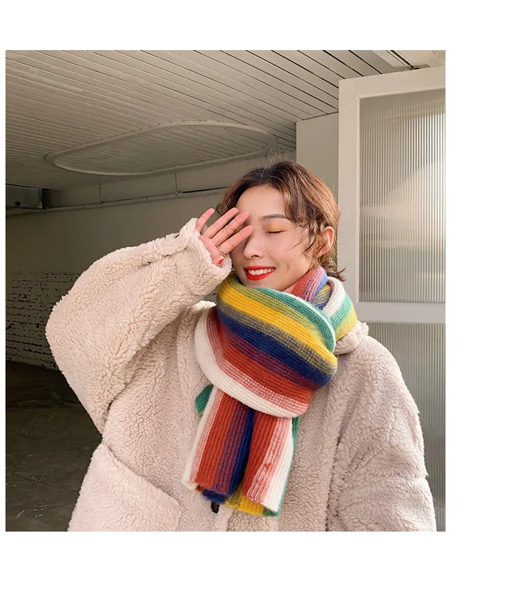 160 см новые женские шарфы обертывания зимние модные радужные полосатые толстые