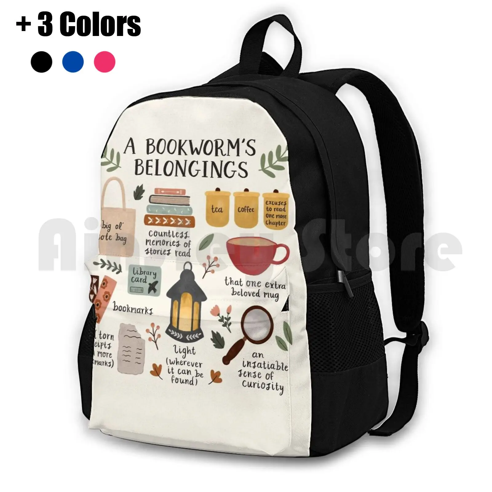 

A Bookworm'S Belongings Outdoor Hiking Backpack Waterproof Camping Travel Books Reading Read Reader Bookworm Bibliophile Book