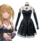 Костюм для косплея аниме Death Note, длинный черный костюм из искусственной кожи, ожерелье, кольцо на шею, прямой Золотой парик, полный комплект