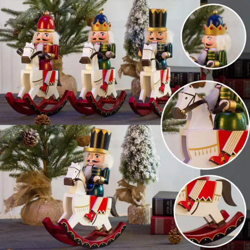 

12in Christmas Nutcracker Ornaments Wooden 30cm Rocking War Horse Nutcracker Soldier Home Crafts Decorations Gifts For Kids 2022