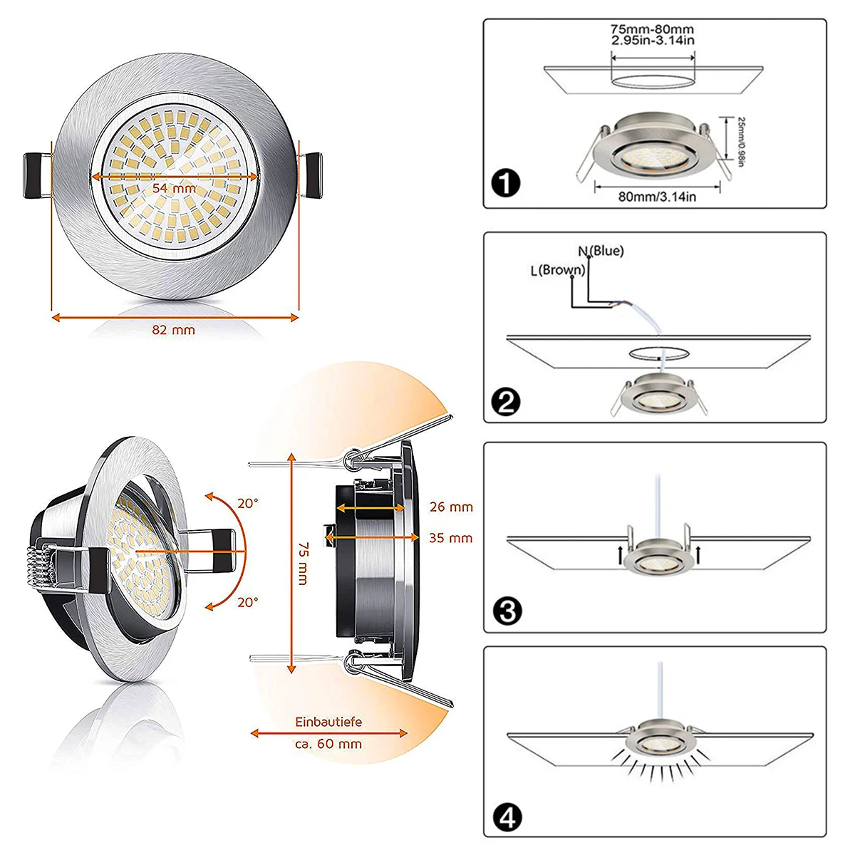 Светодиодный потолочный светильник 3 5 Вт Круглый никелевый с защитой из