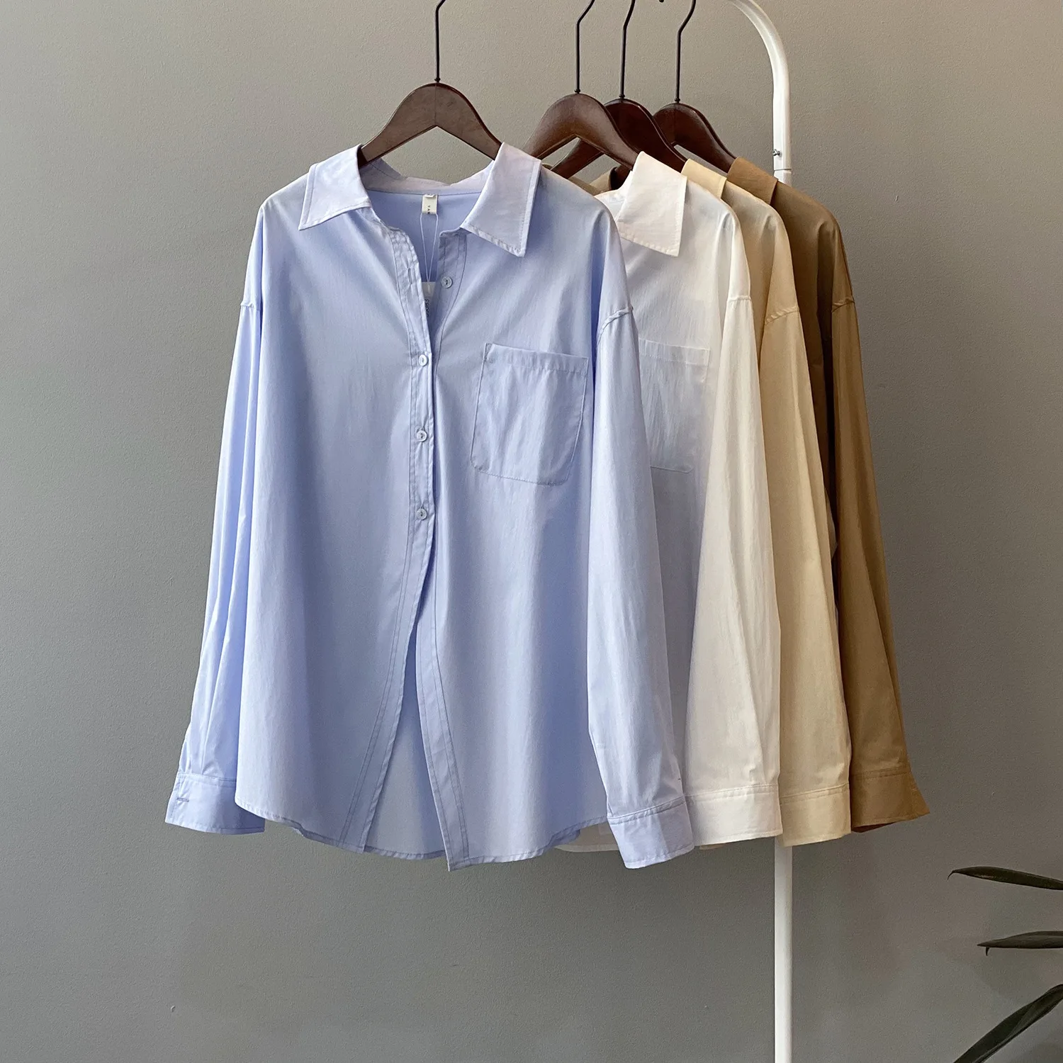 

HLBCBG Fashion Loose Solid Plus Size Women Shirts Blusas Mujer De Moda Spring Autumn New White Long Sleeve Women Blouses Tops