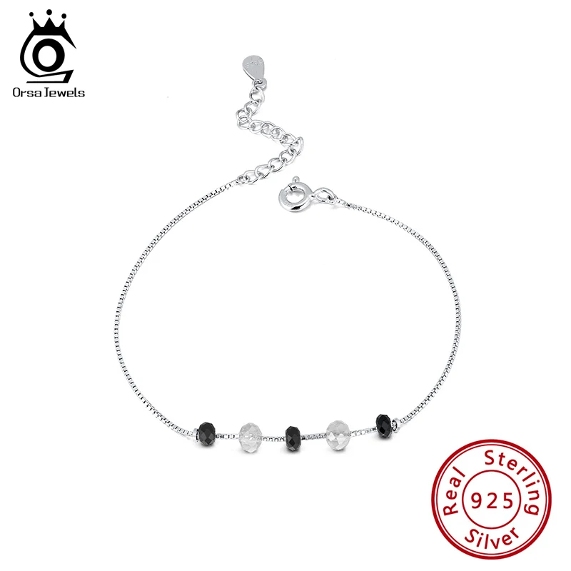 ORSA JEWELS Серебро 925 корейское колье ожерелье s для женщин Золотой Цвет Черный шпинель колье ожерелье бижутерия с бусинками OSN158-B